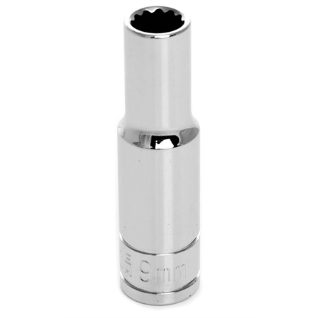 PERFORMANCE TOOL Chrome Socket, 3/8" Drive, 9mm, 12 Point, Deep W38709